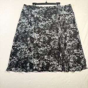 Coldwater Creek 1X Black Gray White Floral Abstract Print Lined Midi Skirt 20W